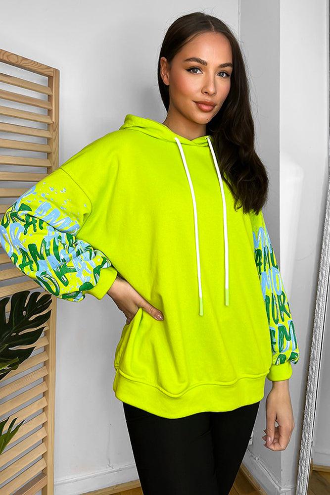 Cotton Blend Multi-slogan Sleeves Colourful Hoodie-SinglePrice