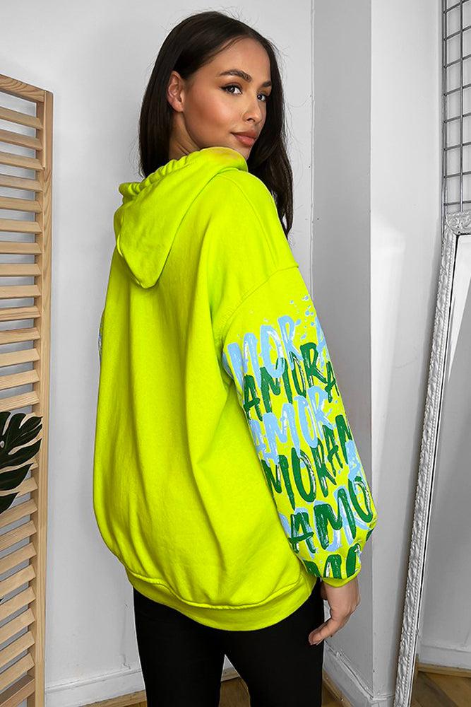 Cotton Blend Multi-slogan Sleeves Colourful Hoodie-SinglePrice