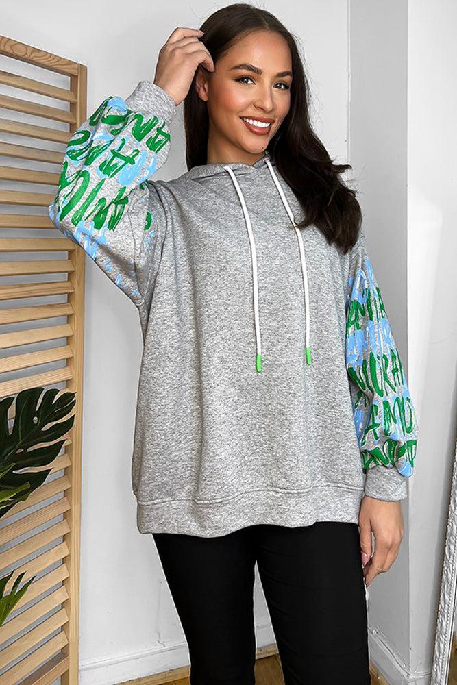 Cotton Blend Multi-slogan Sleeves Colourful Hoodie-SinglePrice