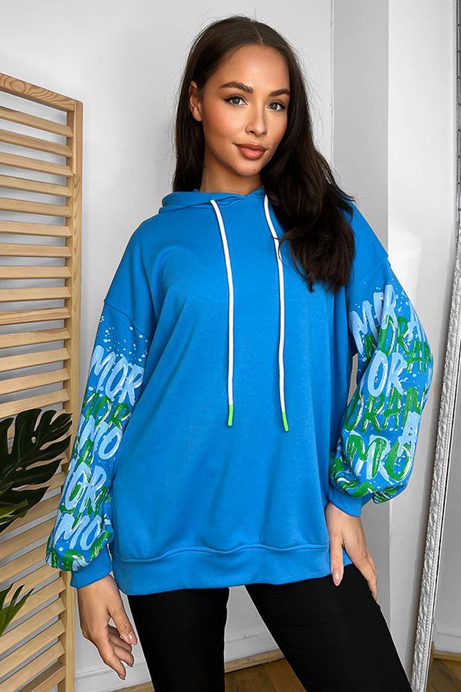 Cotton Blend Multi-slogan Sleeves Colourful Hoodie-SinglePrice