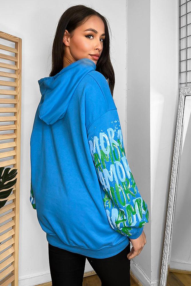 Cotton Blend Multi-slogan Sleeves Colourful Hoodie-SinglePrice