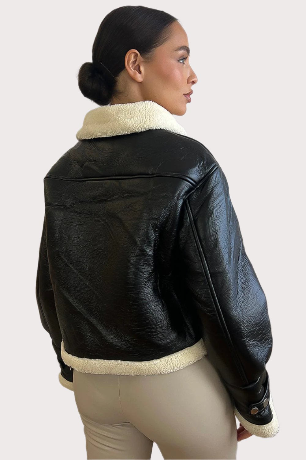 Faux Shearling Leather Aviator Jacket-SinglePrice