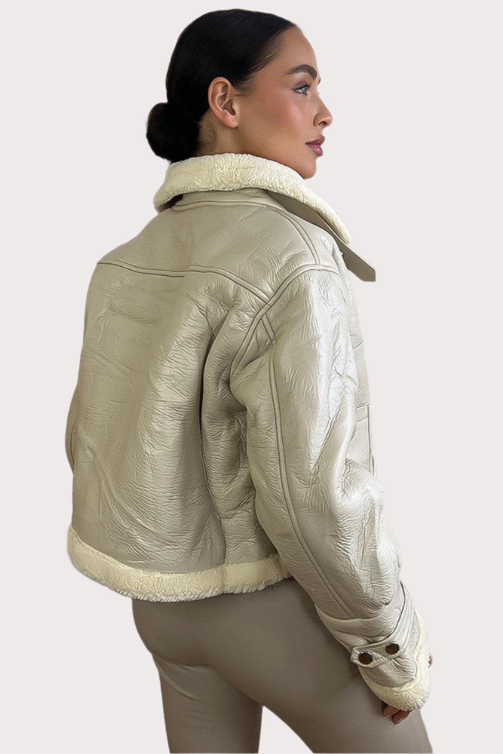 Faux Shearling Leather Aviator Jacket-SinglePrice