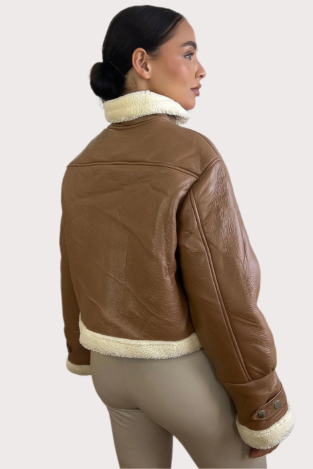 Faux Shearling Leather Aviator Jacket-SinglePrice