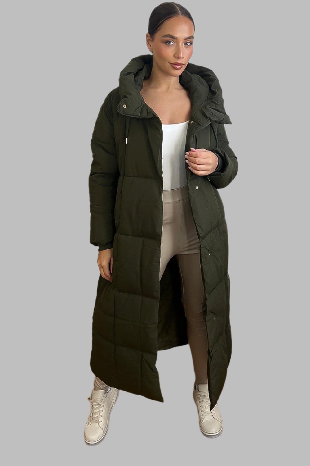 Hooded One Colour Maxi Puffer Jacket-SinglePrice