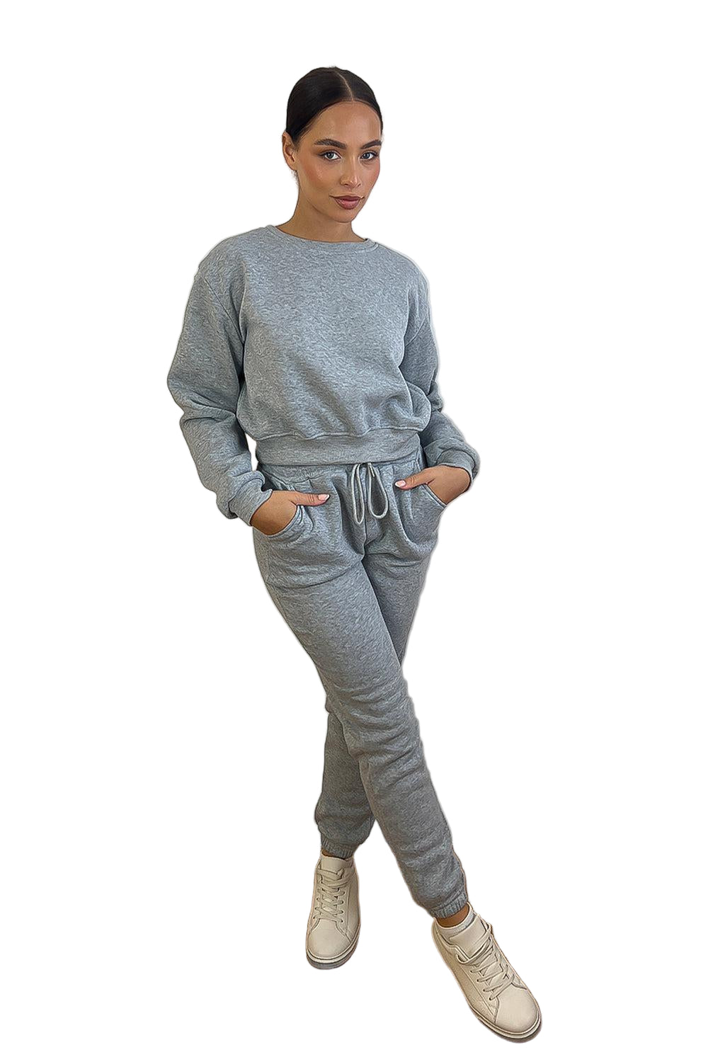 Minimalistic Cropped Sweatshirt And Trousers Tracksuit-SinglePrice