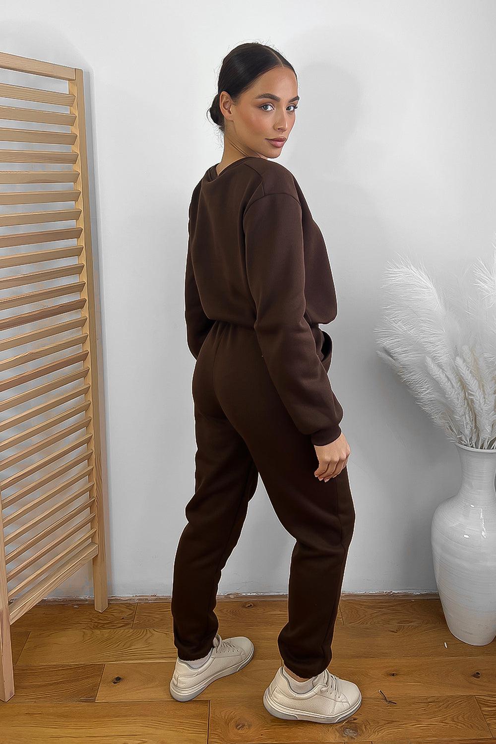 Minimalistic Cropped Sweatshirt And Trousers Tracksuit-SinglePrice