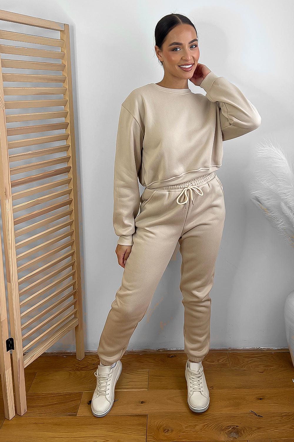 Minimalistic Cropped Sweatshirt And Trousers Tracksuit-SinglePrice