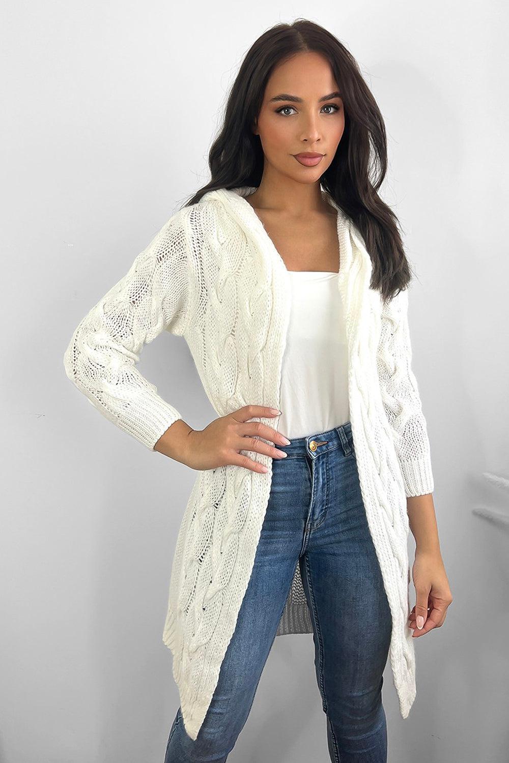 Thin Braided Knit Hooded Midi Cardigan-SinglePrice
