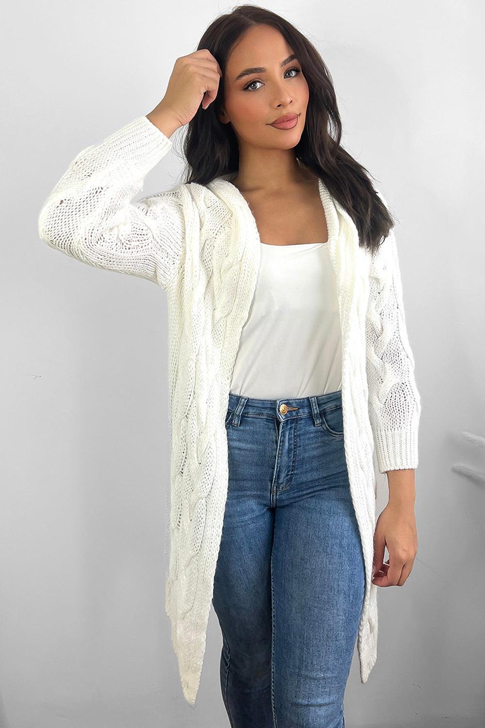 Thin Braided Knit Hooded Midi Cardigan-SinglePrice