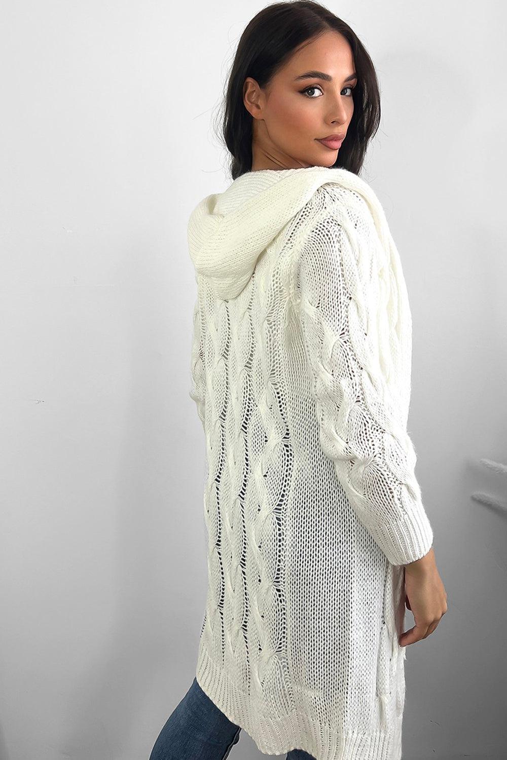 Thin Braided Knit Hooded Midi Cardigan-SinglePrice