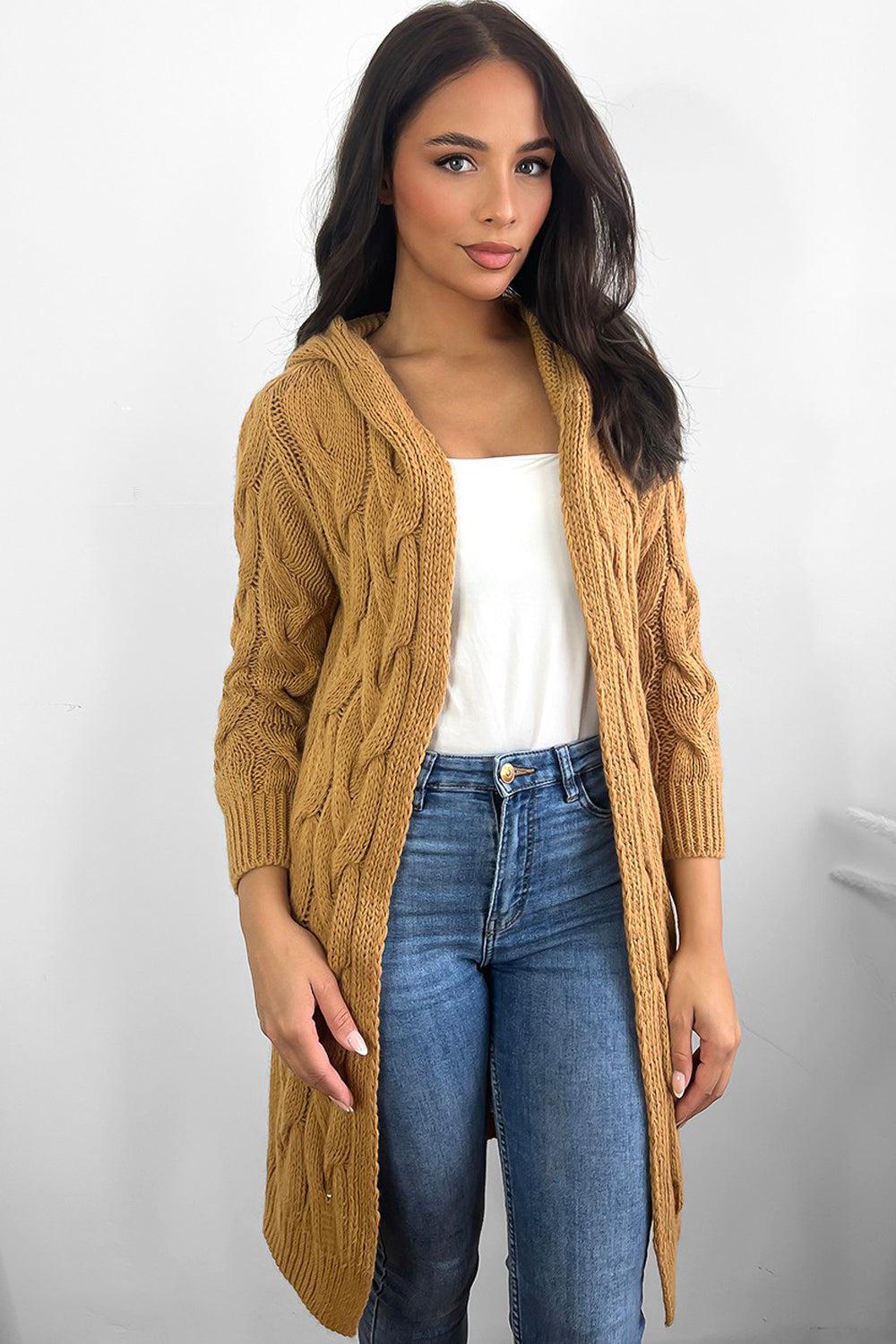 Thin Braided Knit Hooded Midi Cardigan-SinglePrice