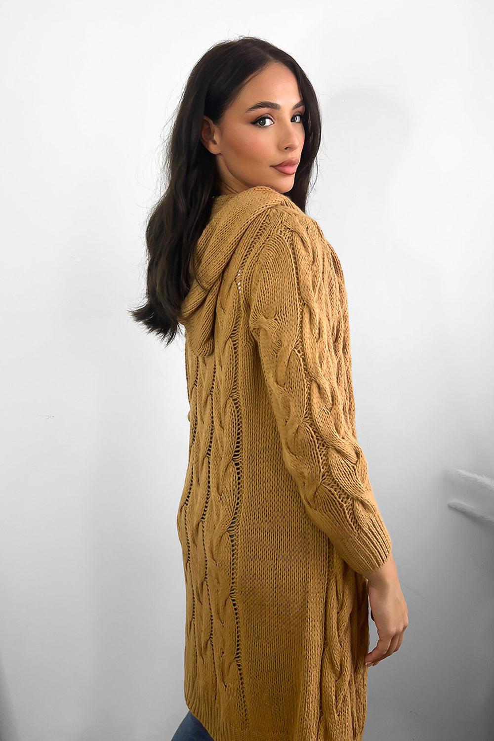 Thin Braided Knit Hooded Midi Cardigan-SinglePrice
