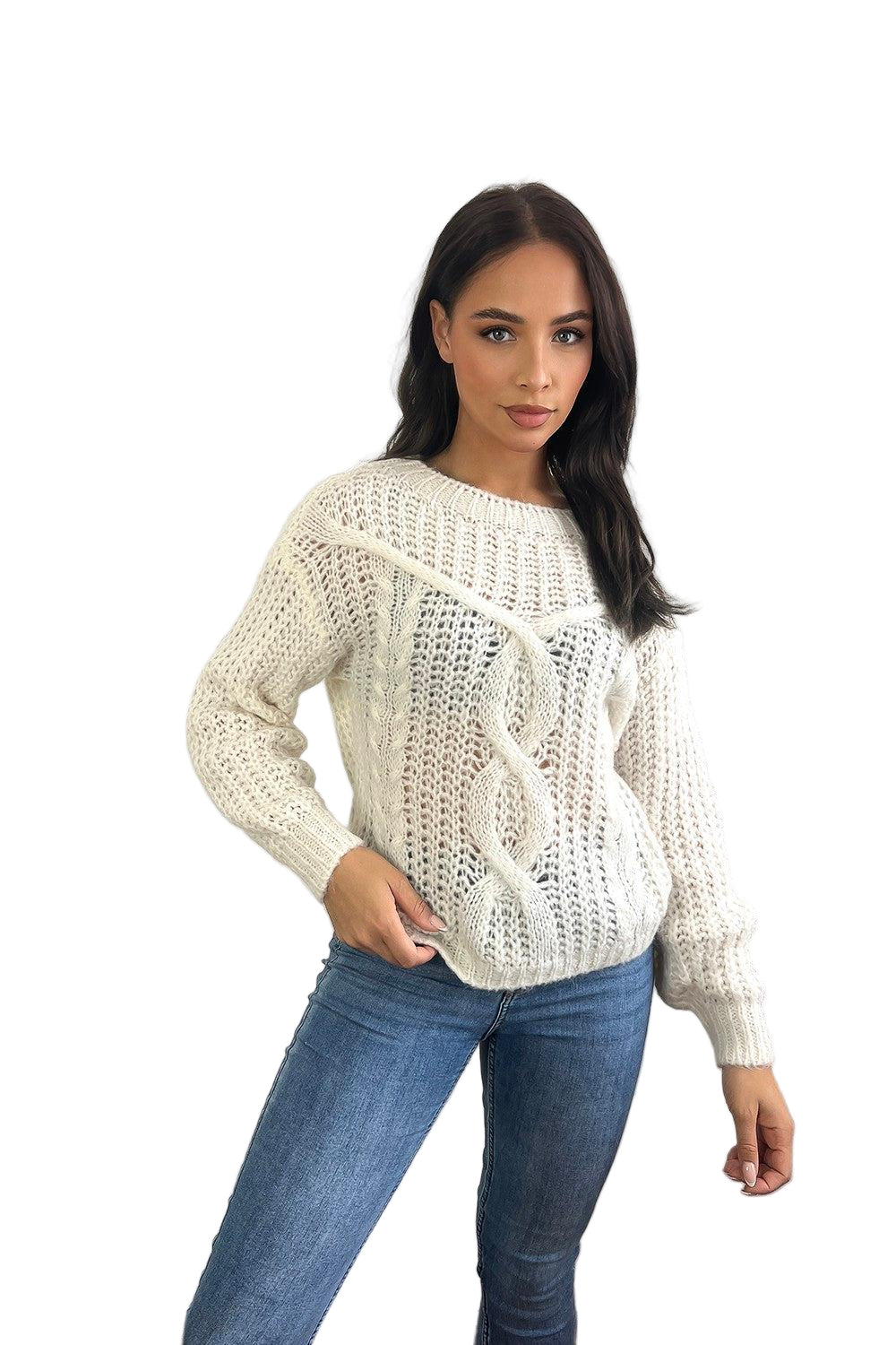 Central Braid Detail Lazy Fit Pullover-SinglePrice