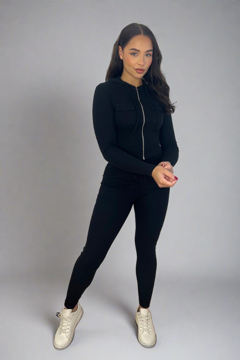 Zipped Cropped Hoodie Top And Leggings Set