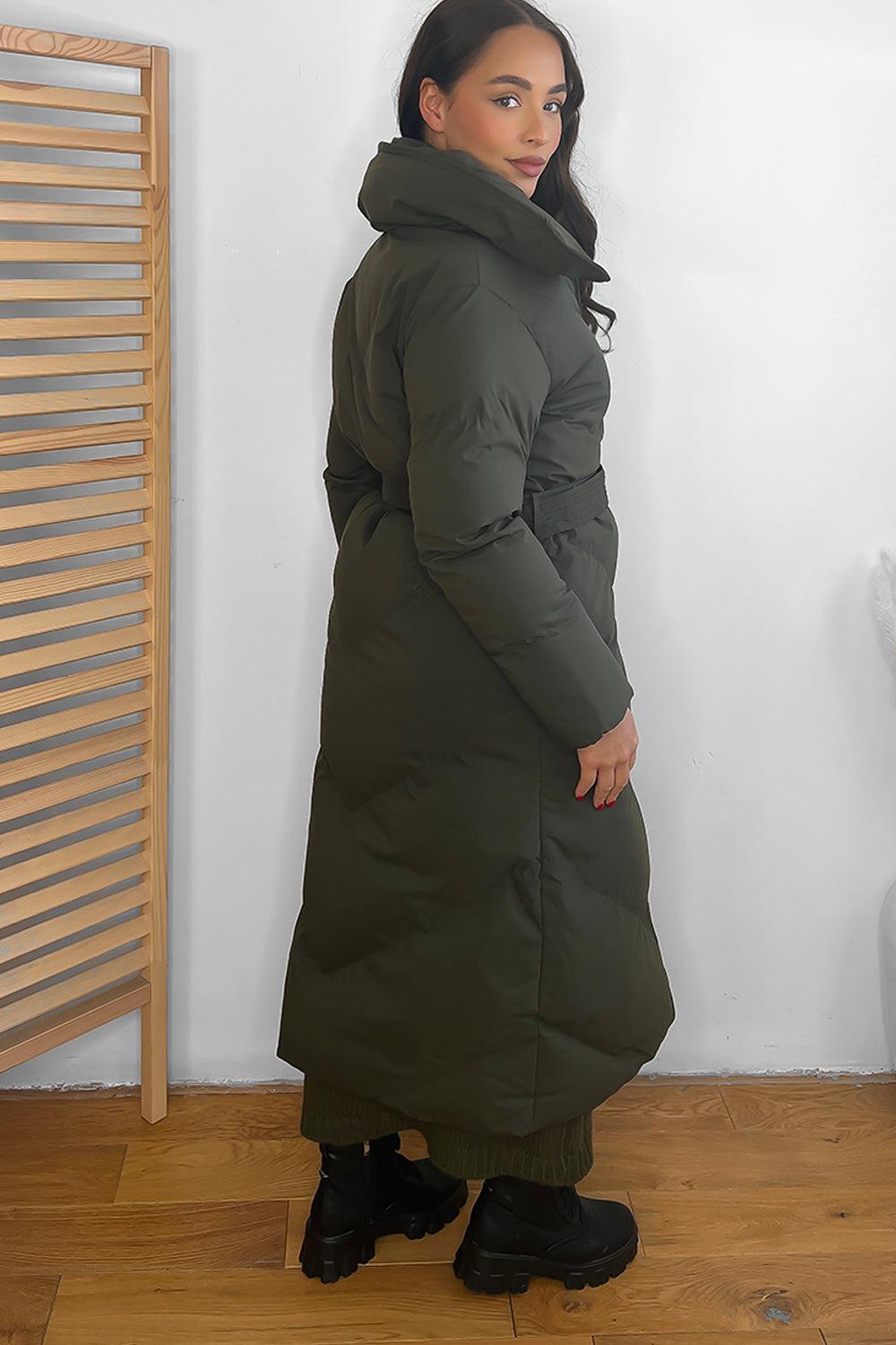 High Neck Belted Midi Puffer Jacket-SinglePrice