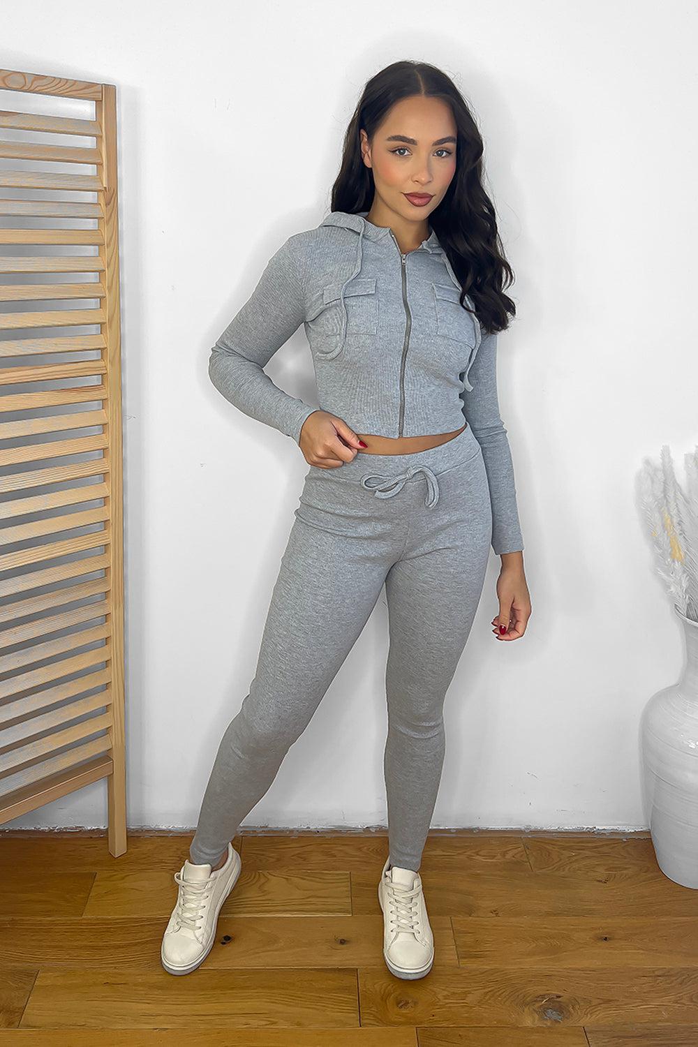 Zipped Cropped Hoodie Top And Leggings Set-SinglePrice