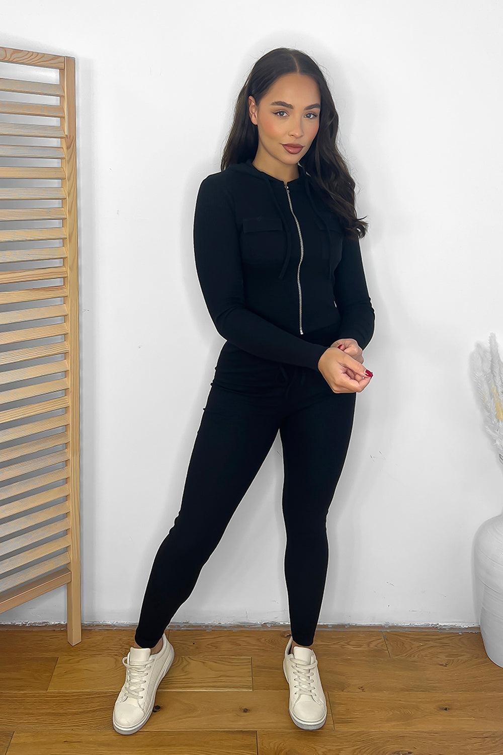 Zipped Cropped Hoodie Top And Leggings Set-SinglePrice