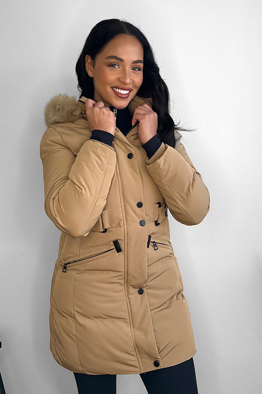 Camel Faux Fur Dark Hardwear Puffer Jacket-SinglePrice