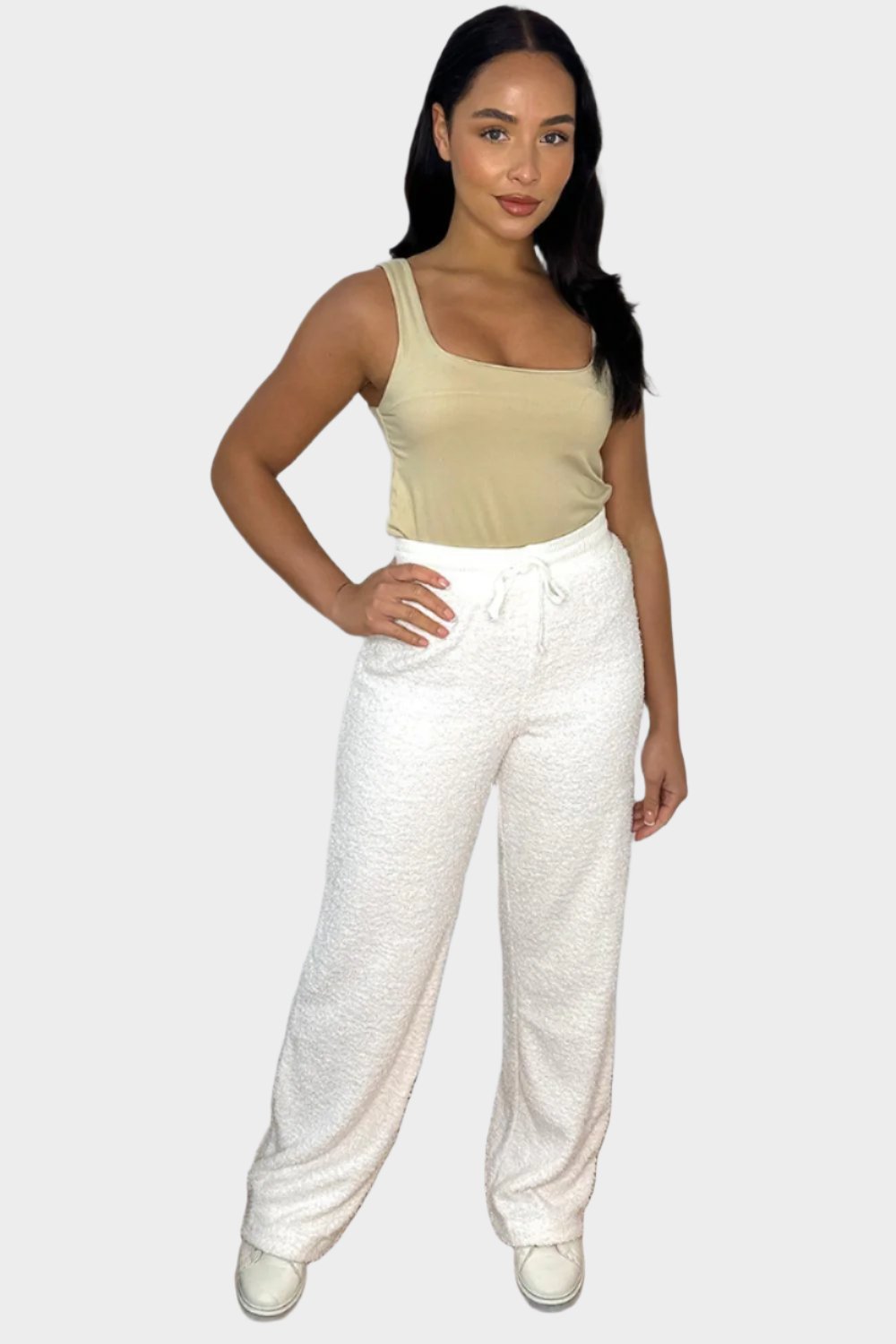 Off White Crepe Wide Leg Trousers-SinglePrice