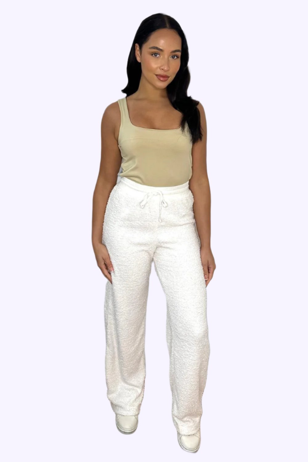 Off White Crepe Wide Leg Trousers-SinglePrice