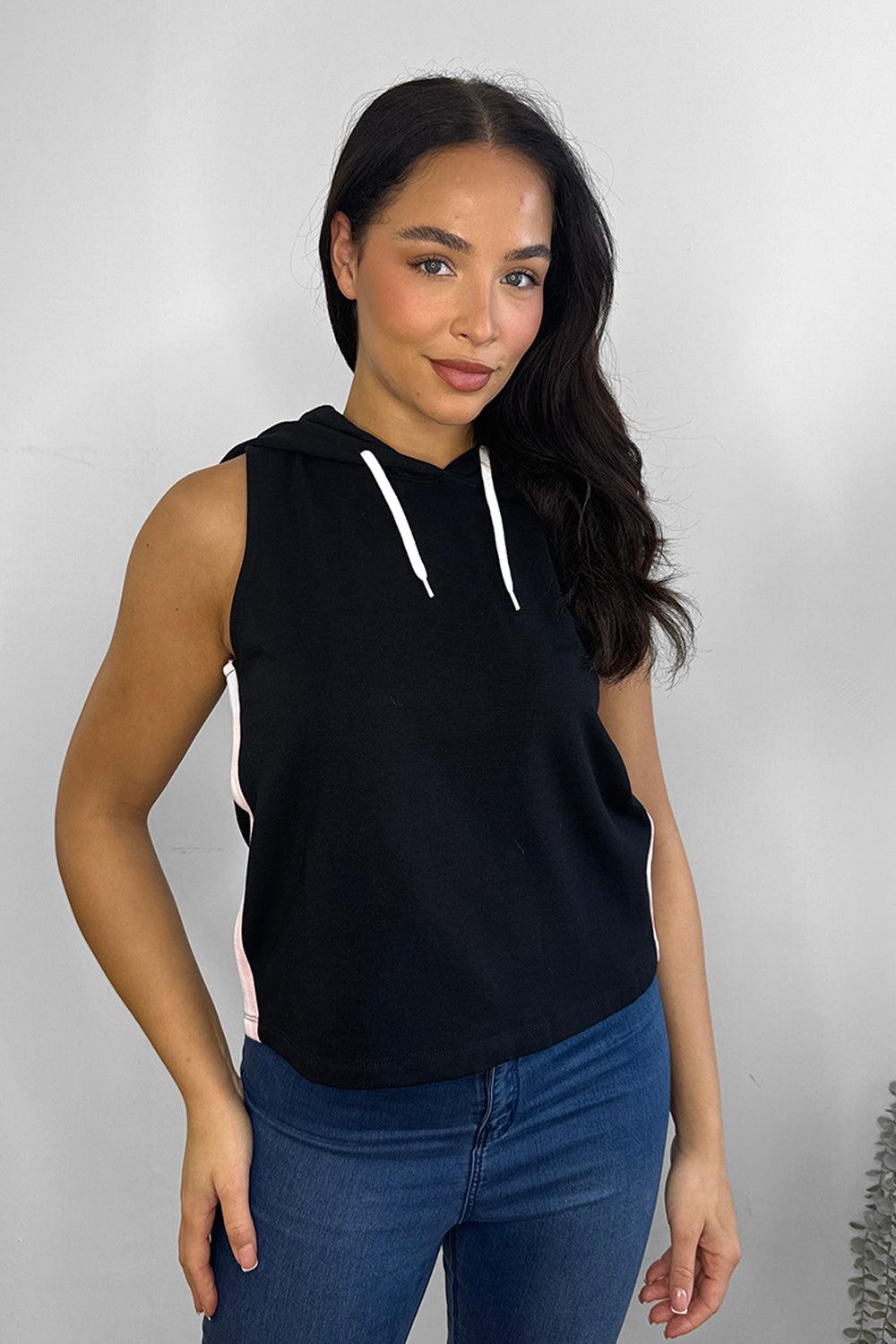 Black And White Cropped Sleeveless Hoodie-SinglePrice