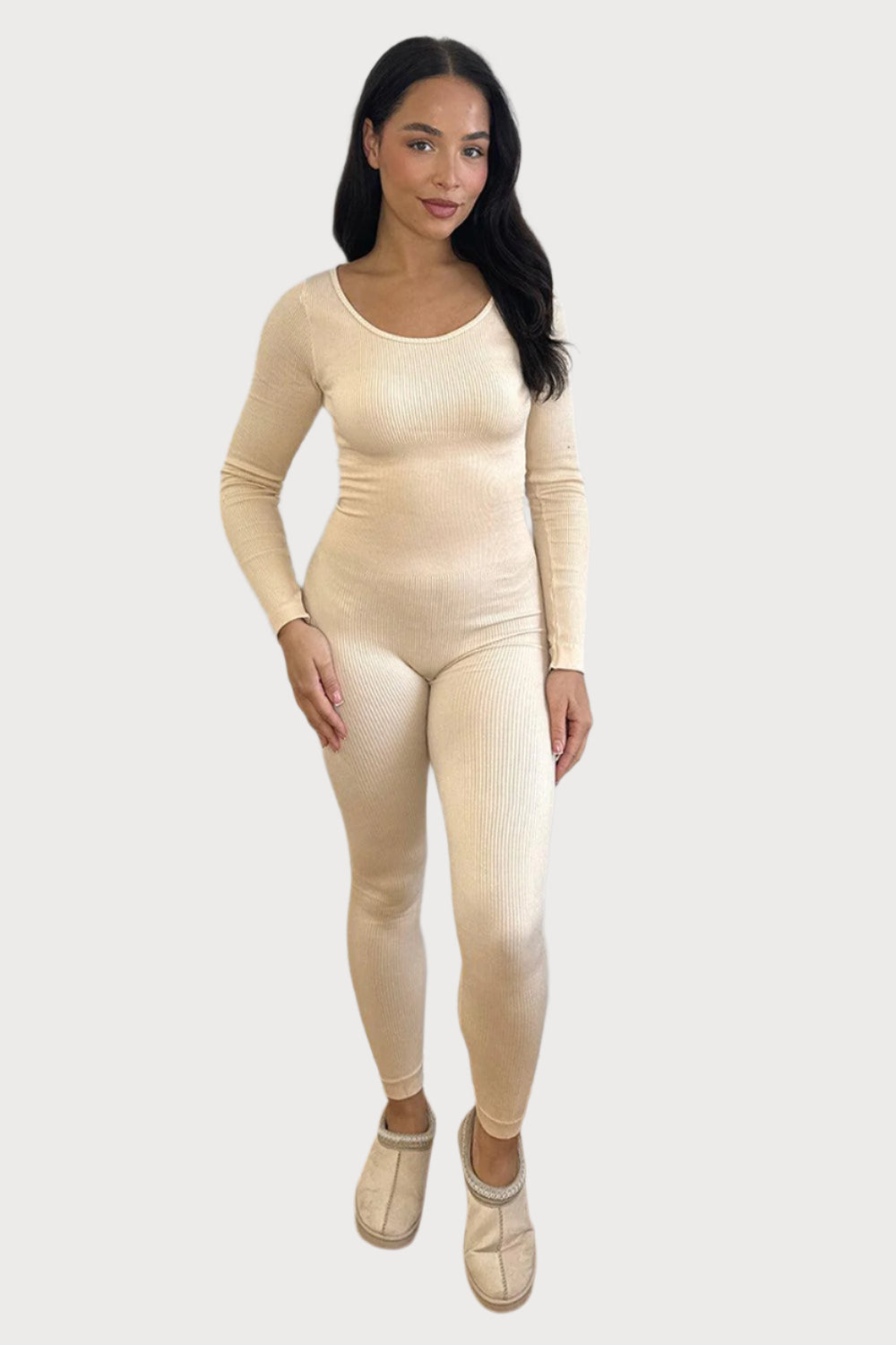 Mini Rib Stretch Fabric Scoop Neck Onesie Jumpsuit-SinglePrice