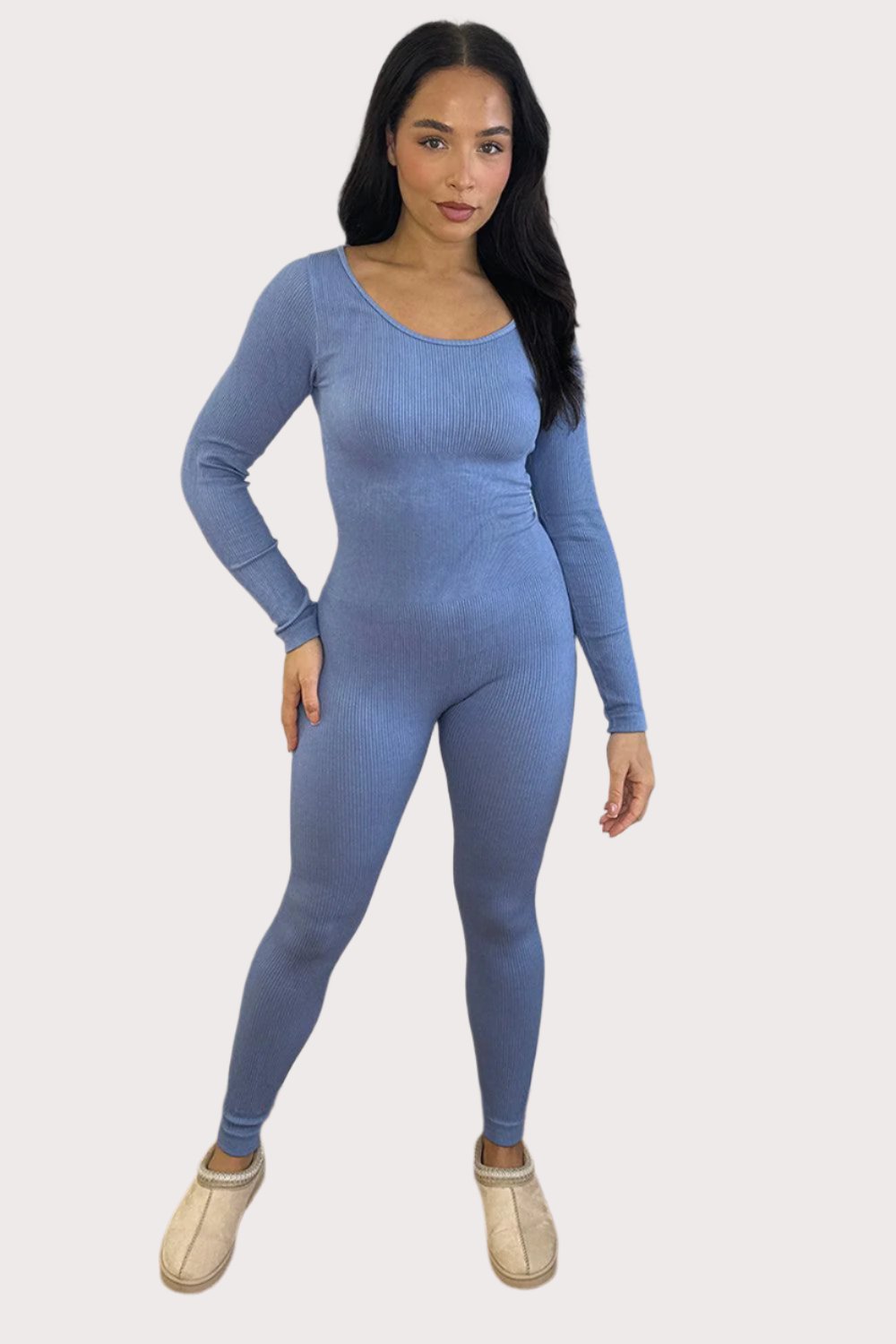 Mini Rib Stretch Fabric Scoop Neck Onesie Jumpsuit-SinglePrice