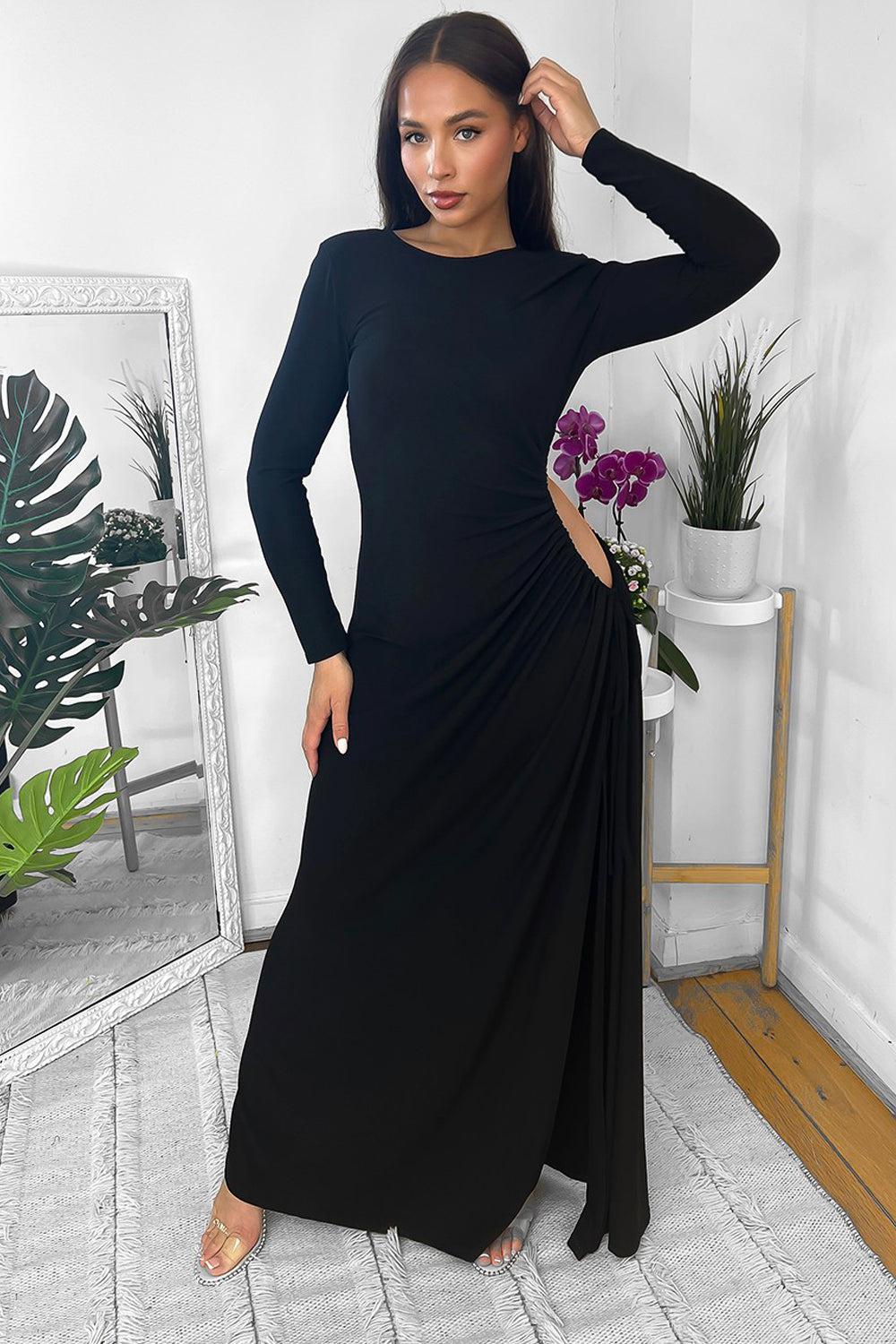 Cut Out Side Detail Slinky Maxi Dress-SinglePrice
