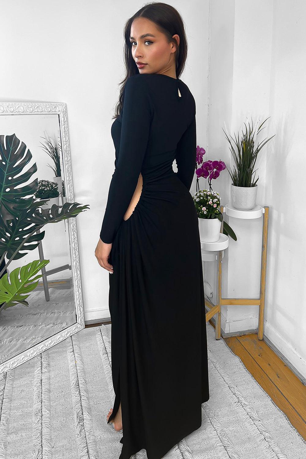 Cut Out Side Detail Slinky Maxi Dress-SinglePrice