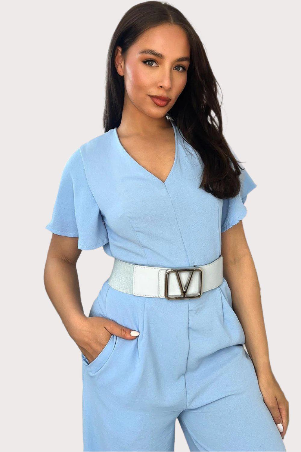 Gold V Buckle Elastic Belt-SinglePrice