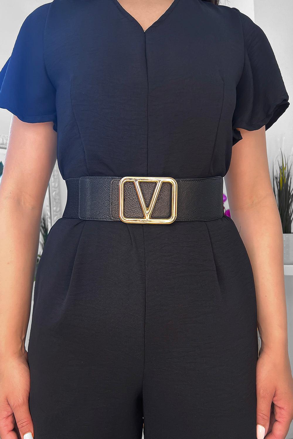 Gold V Buckle Elastic Belt-SinglePrice