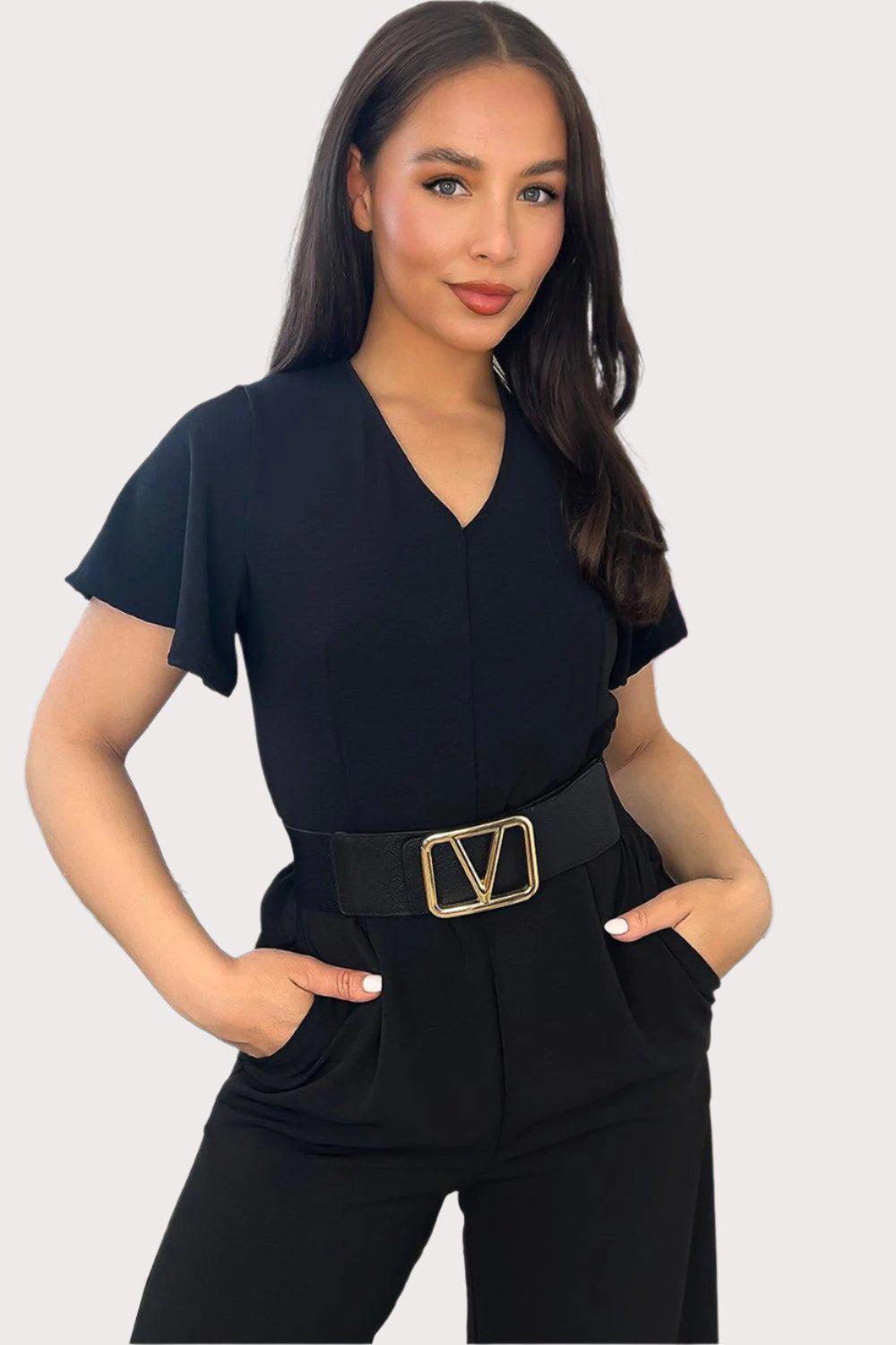Gold V Buckle Elastic Belt-SinglePrice