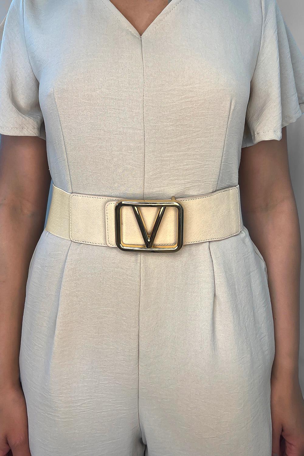Gold V Buckle Elastic Belt-SinglePrice