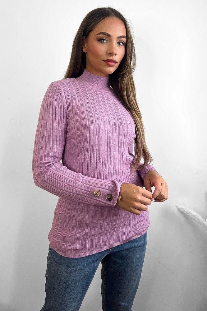 Jumbo Rib High Neck Button Details Pullover-SinglePrice