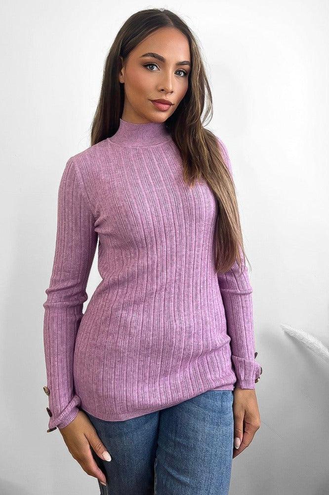 Jumbo Rib High Neck Button Details Pullover-SinglePrice