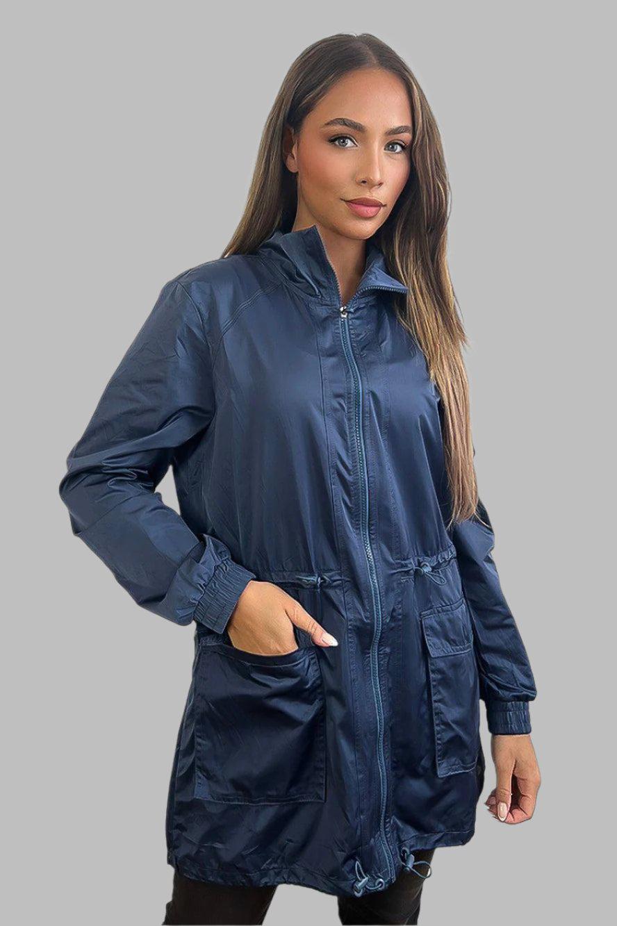 Zipped Down Drawstring Waist Windbreaker-SinglePrice