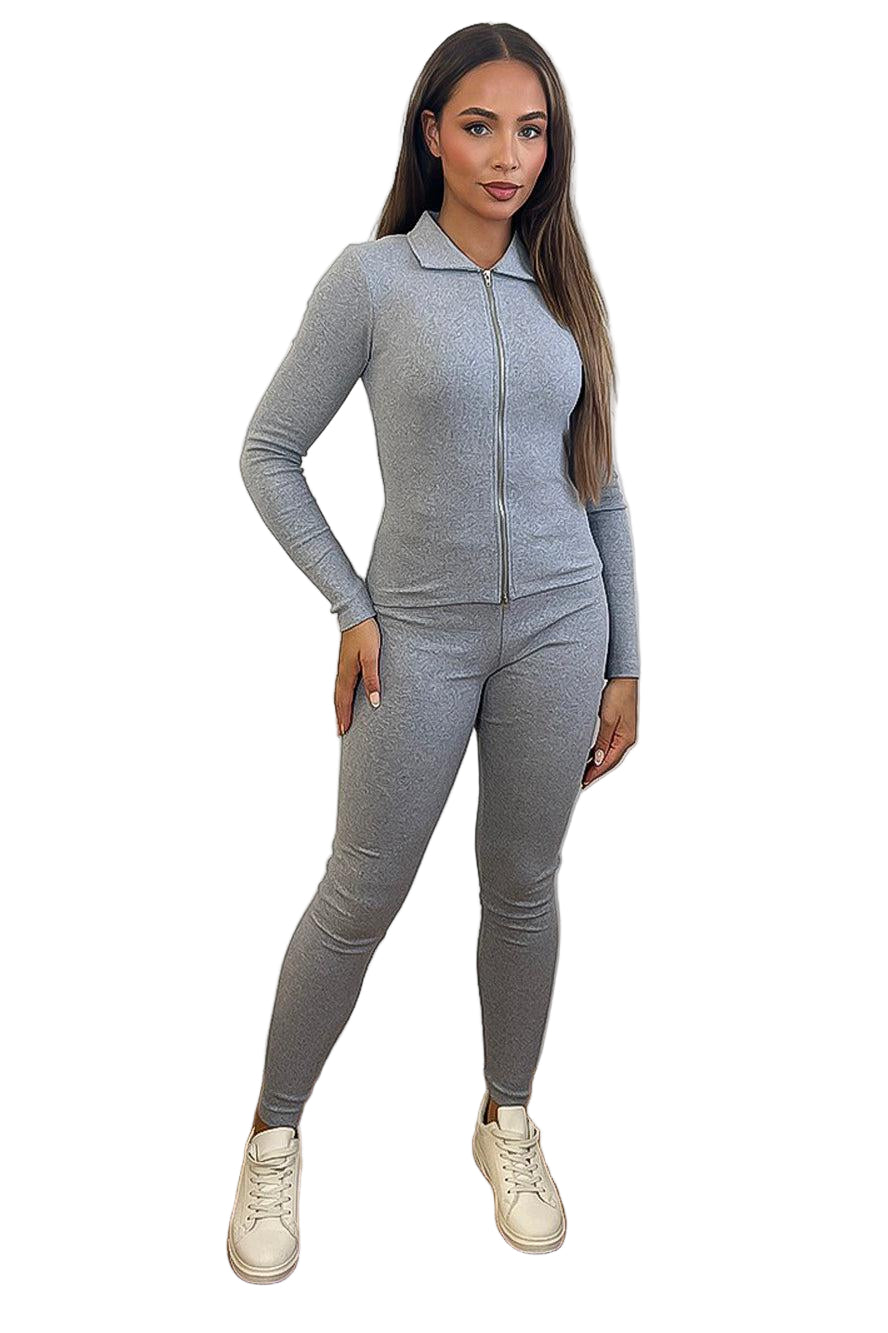 Exposed Zip Front Two Piece Set-SinglePrice