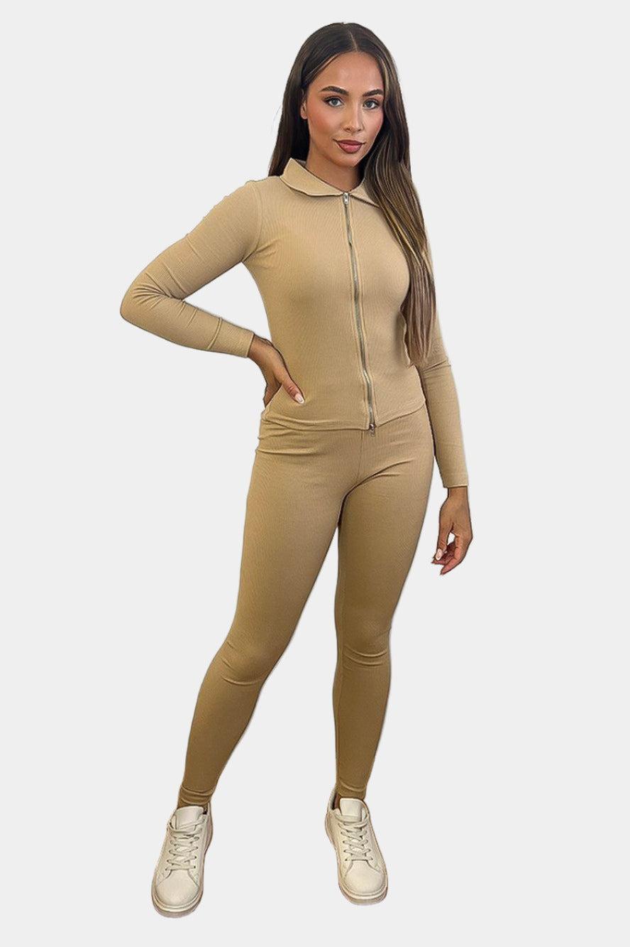 Exposed Zip Front Two Piece Set-SinglePrice