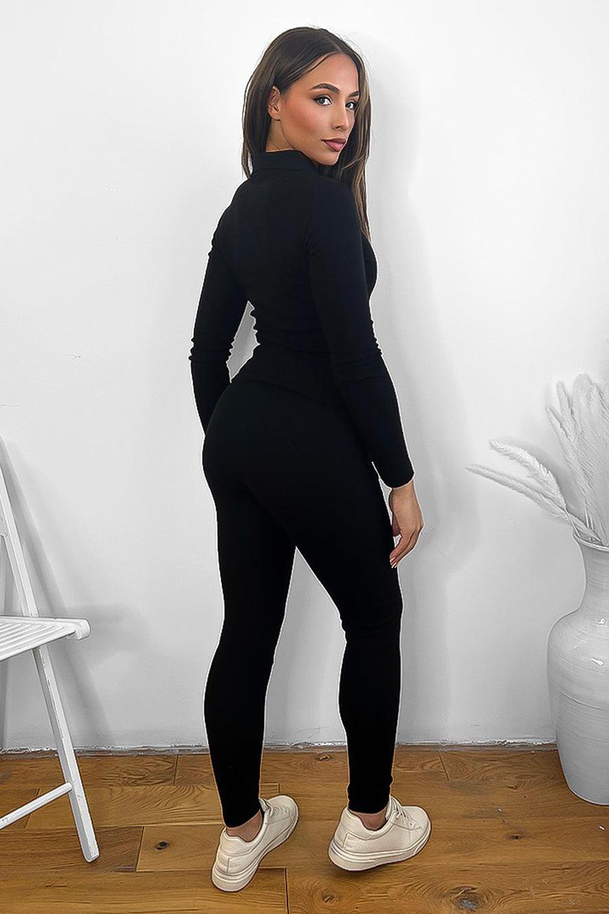 Exposed Zip Front Two Piece Set-SinglePrice