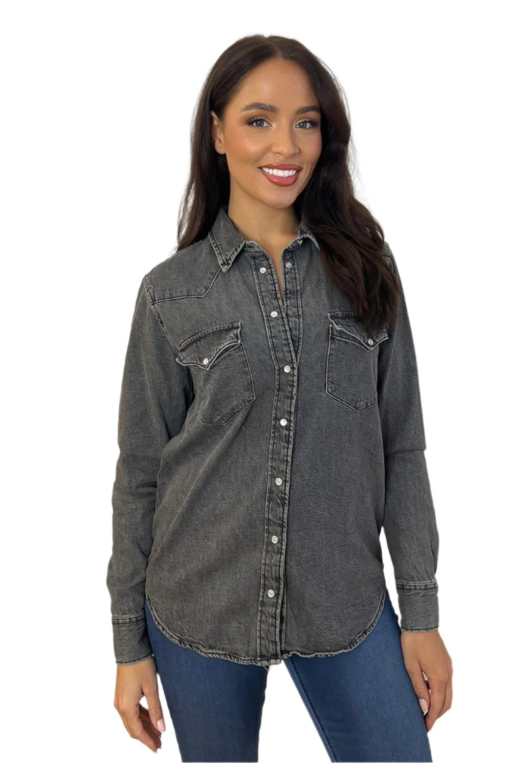 Chest Flap Pockets Classic Denim Shirt-SinglePrice