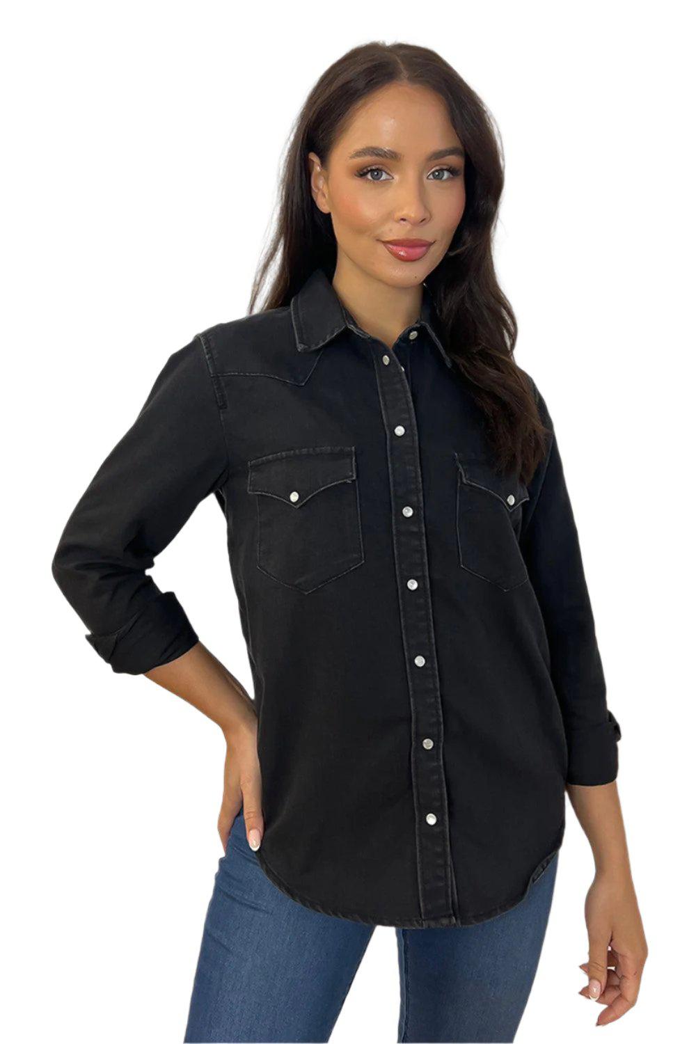 Chest Flap Pockets Classic Denim Shirt-SinglePrice