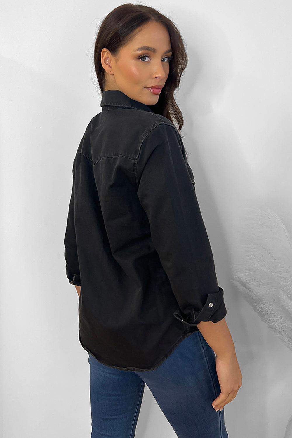 Chest Flap Pockets Classic Denim Shirt-SinglePrice