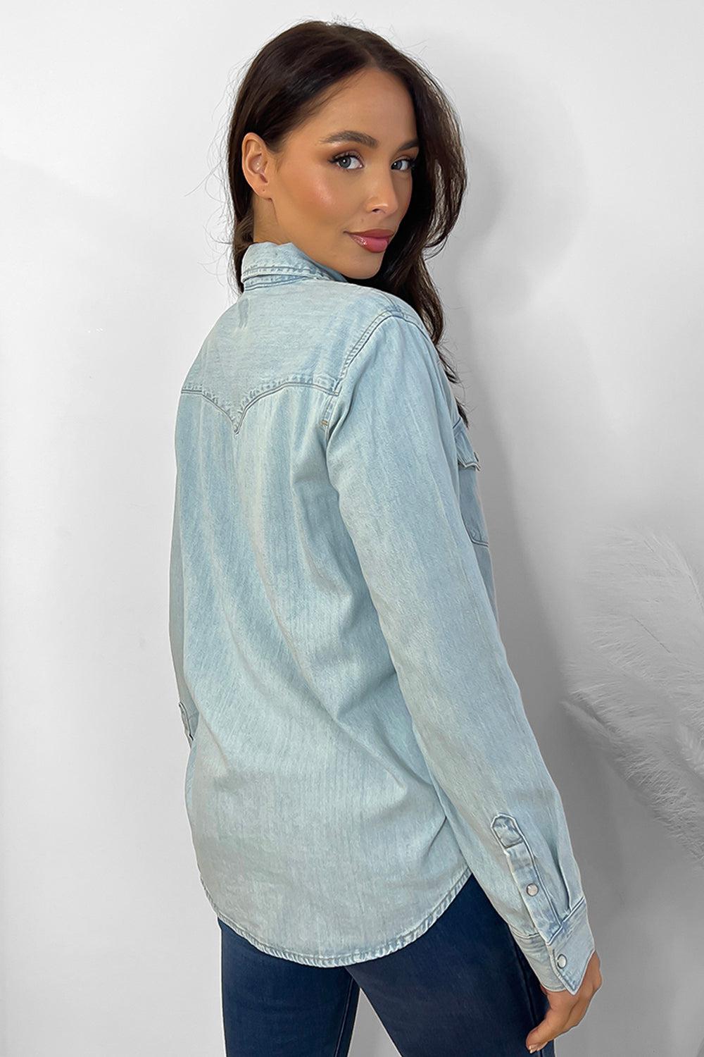 Chest Flap Pockets Classic Denim Shirt-SinglePrice