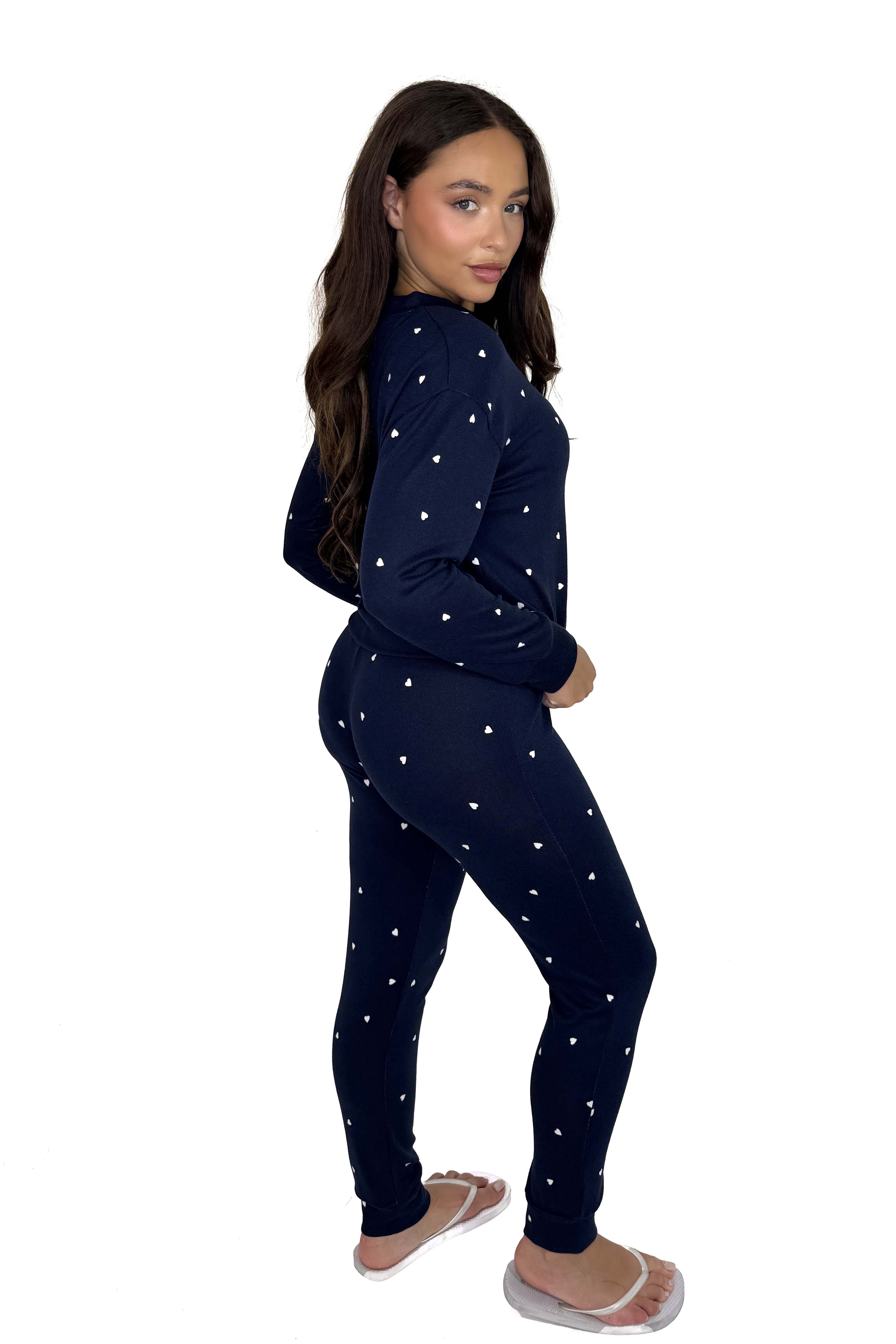 Navy Heart Print Soft Pyjama Set