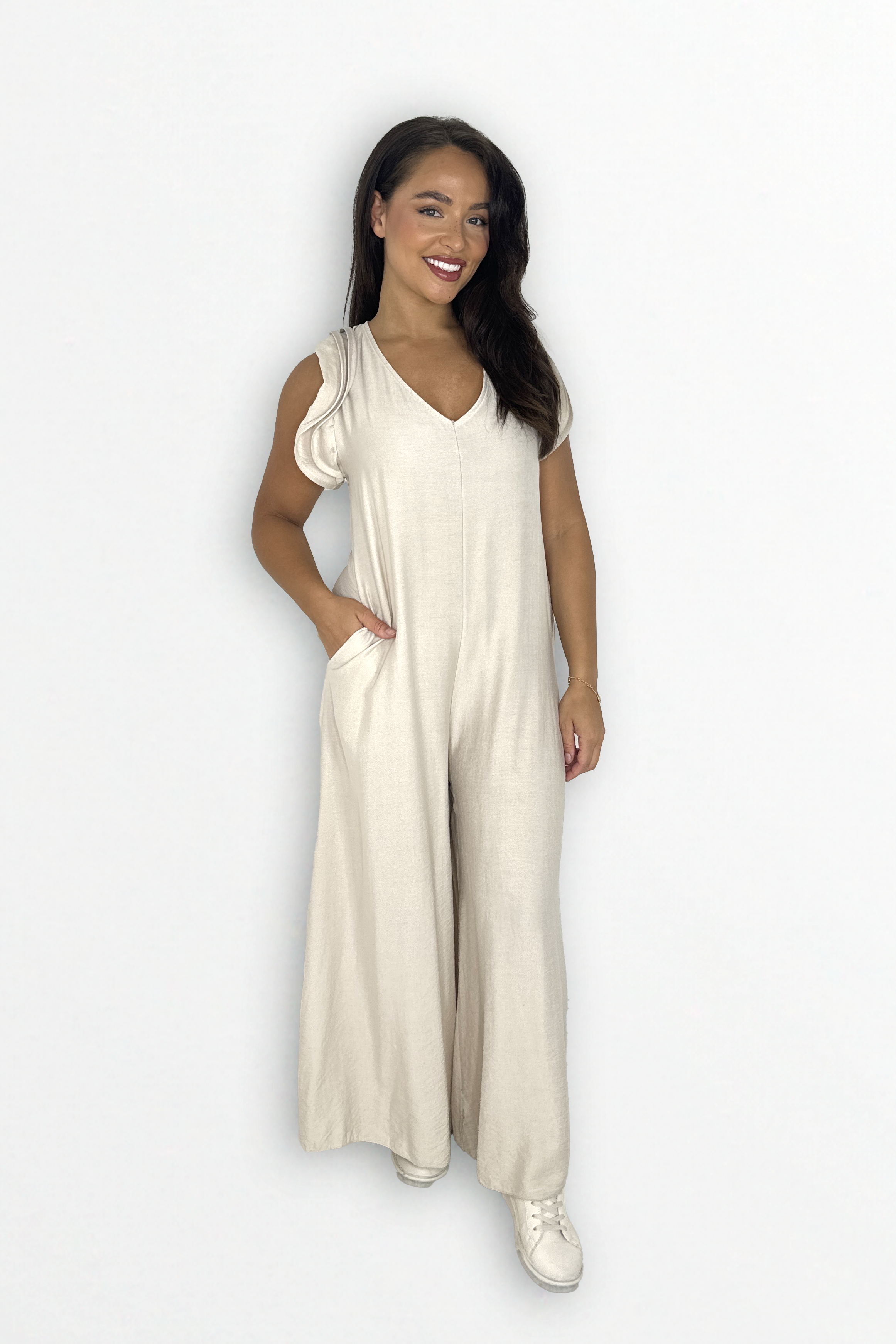 Wholeale Women's V-Neck Front And Back Maxi Summer Relaxed Fit Jumpsuit (PACK OF 3)