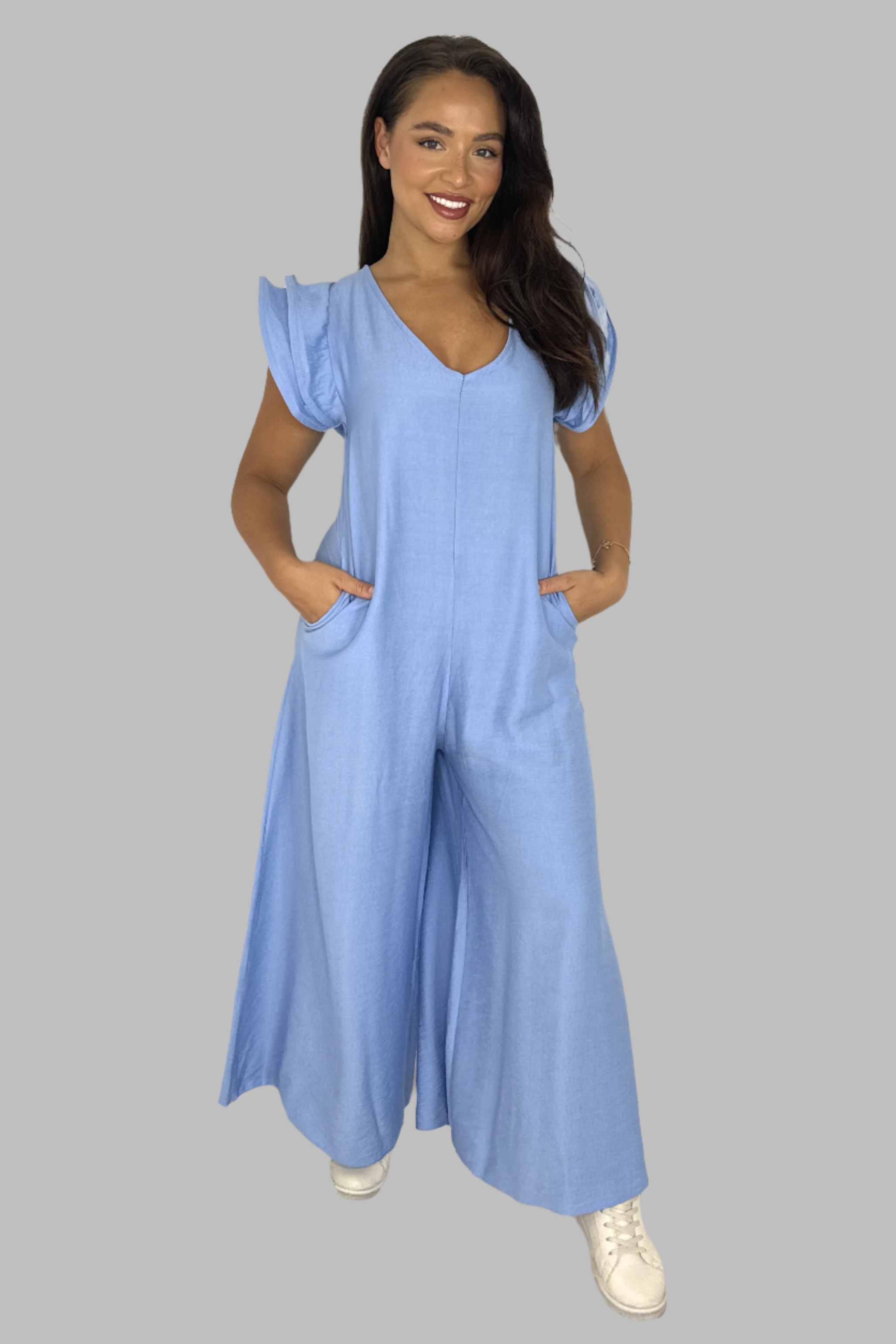 Wholeale Women's V-Neck Front And Back Maxi Summer Relaxed Fit Jumpsuit (PACK OF 3)