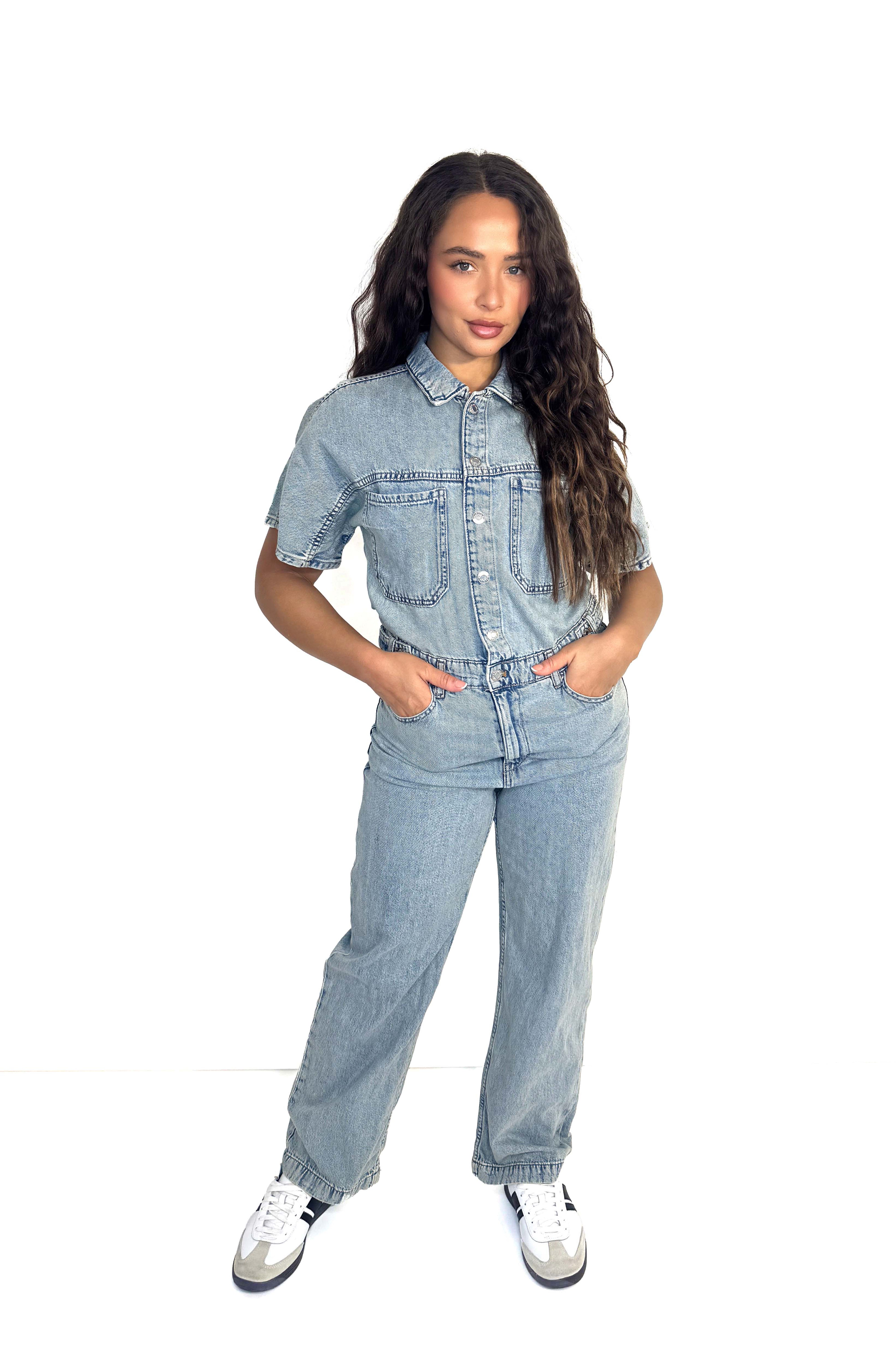 Relaxed Fit Straight Leg Denim Jumpsuit