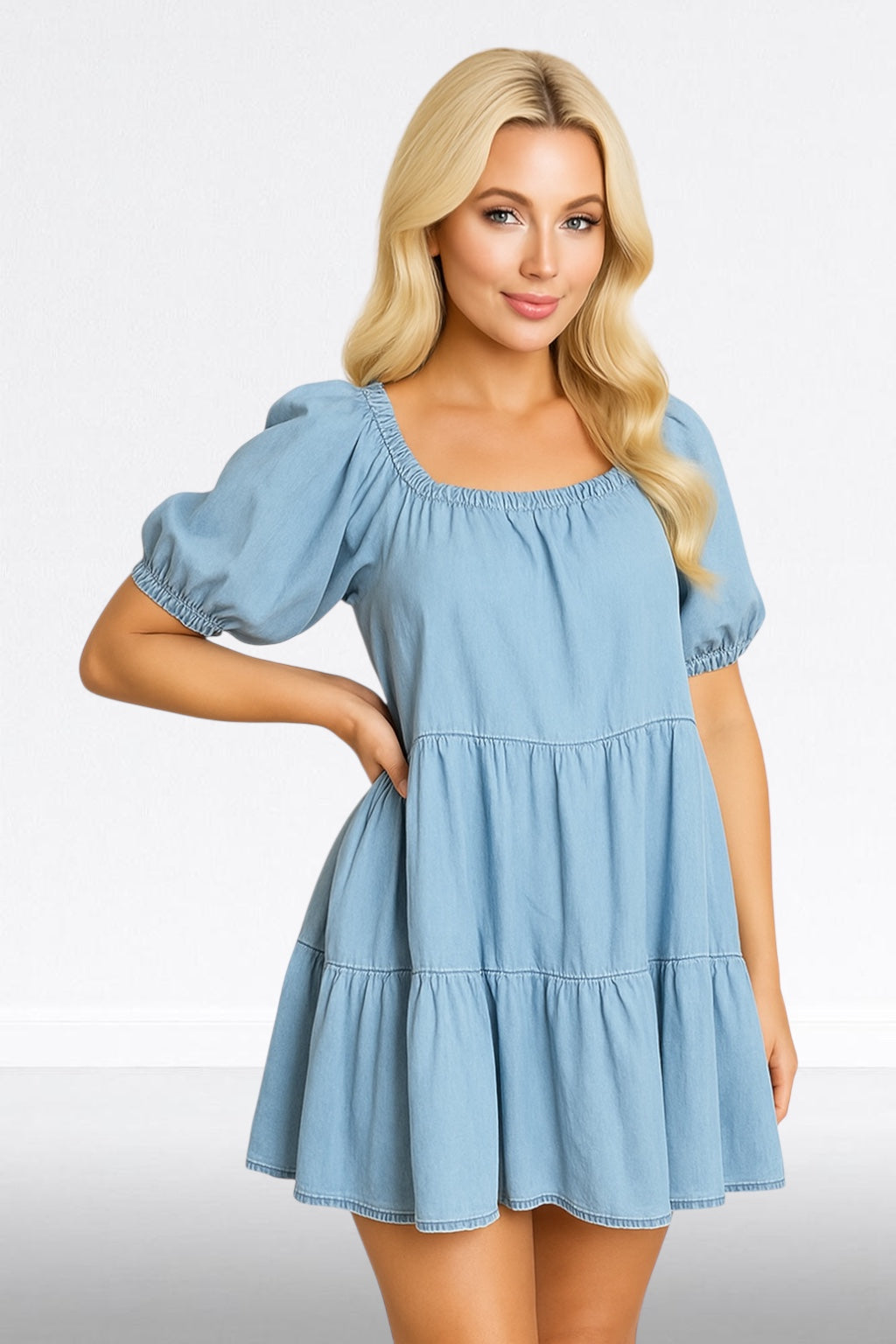 Denim Blue Tiered Milkmaid Dress