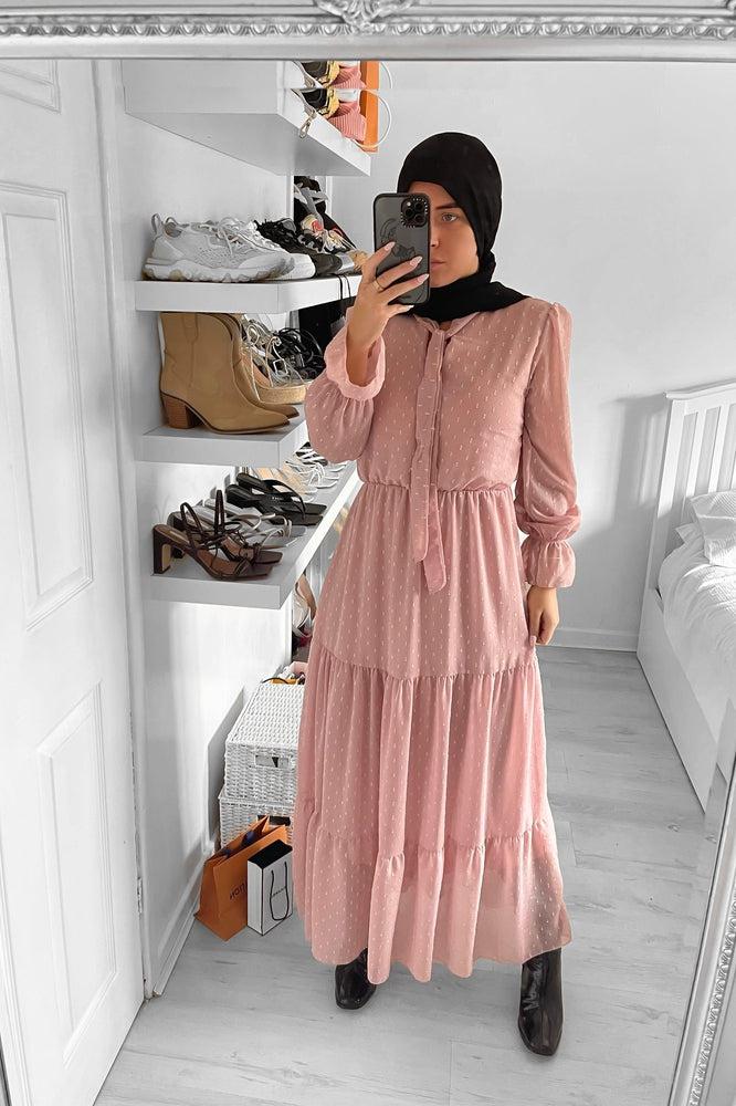 Lurex Stripe Tiered Modest Dress-SinglePrice